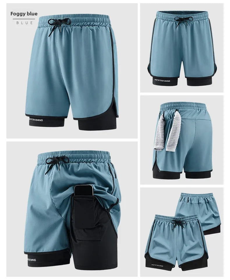 Men Running Shorts Gym Sports 2 in 1 Camo Quick Dry Workout Training Gym Fitness Jogging Short Sweatpants Summer Men Sportswear