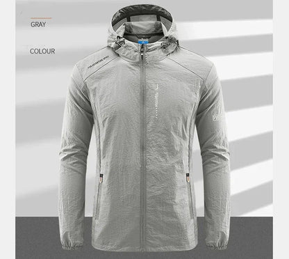 Men's UPF 50+ UV Protection Windbreaker Quick Dry Jacket Outdoor Sun-Protective Thin Hiking Fishing Cycling Hooded Sport Light