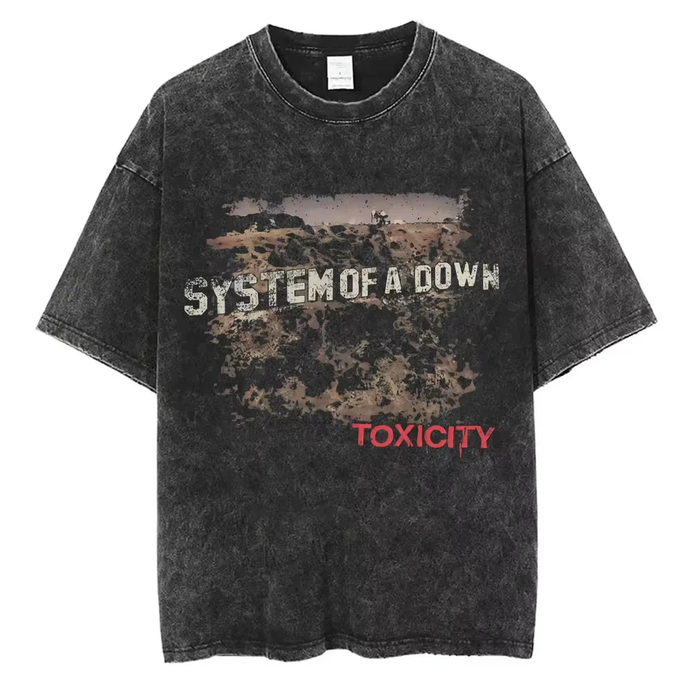 System of A Down Toxicity Album Graphic Washed T-shirts Men Women Rock Oversized T Shirt Male Vintage Alternative Metal T-shirts