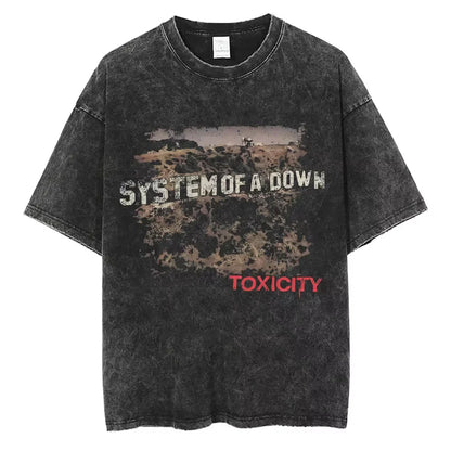 System of A Down Toxicity Album Graphic Washed T-shirts Men Women Rock Oversized T Shirt Male Vintage Alternative Metal T-shirts
