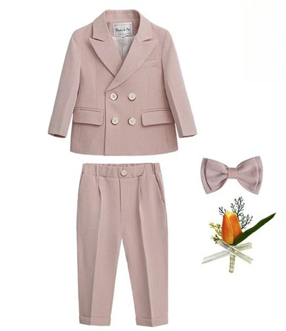 2-14 Yrs Toddler 3-Piece Suit Set Double Breasted Suit Jacket Pants Bowtie Birthday Communion Party Suit for Children
