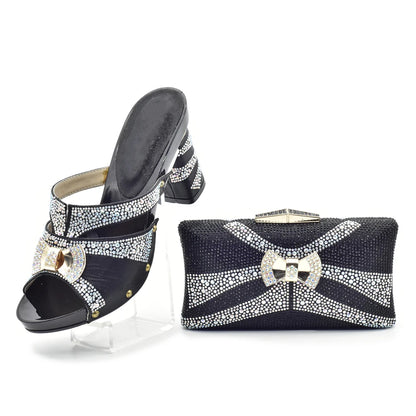 Latest Red Color Italian Ladies Shoes and Bag Sets Decorated with Rhinestone African Matching Shoes and Bags Italian In Women
