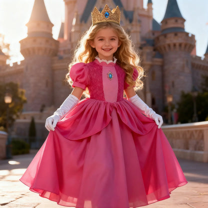 Peach Princess Costume For Girls Ball Gown Princess Dress Kids Cosplay Halloween Carnival Birthday Party Dress for 3-10 years