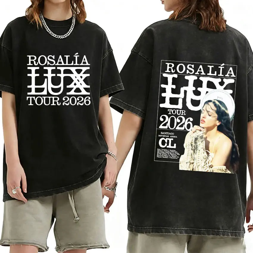 Rosalia Lux Tour Album 2025 Vintage Washed T Shirts Men Women Casual Oversized Cotton T-shirt Fashion Pop Print Clothing Tshirt