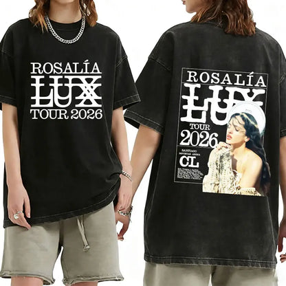 Rosalia Lux Tour Album 2025 Vintage Washed T Shirts Men Women Casual Oversized Cotton T-shirt Fashion Pop Print Clothing Tshirt