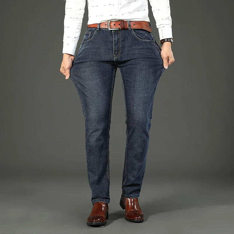 Models Spring Autumn Business Jeans Men Casual Straight Stretch Fashion Classic Work Denim Trousers Brand Clothing