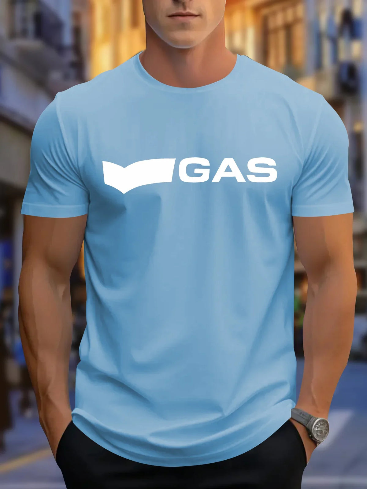 Men's Summer 100% Pure Cotton Fashionable Casual Sports Loose GAS Letter Pattern Printed Round Neck Short Sleeved T-shirt Top