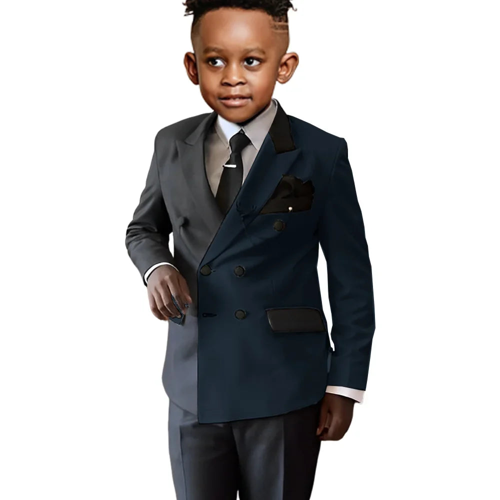 Fashionable Colour-blocked Boys Suits 2 Pieces Piano Performance Wear,Double Breasted Kids Tuxedo Sets Wedding Party Outfit
