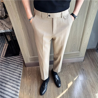 High Quality Modal Acetate Elastic Waist Casual Pants 2026 Spring Summer New Men's Solid Color Slim Fit Business Suit Pants