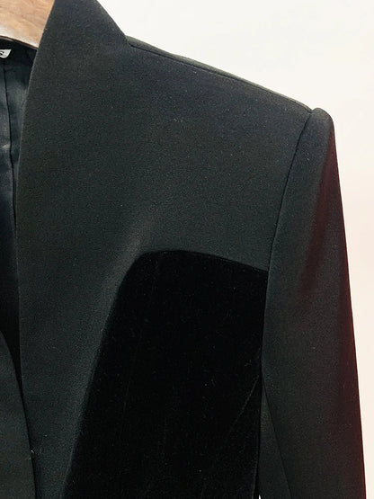 HIGH STREET Newest 2026 Designer Jacket Women's Slim Fitting Patchwork Velvet Blazer