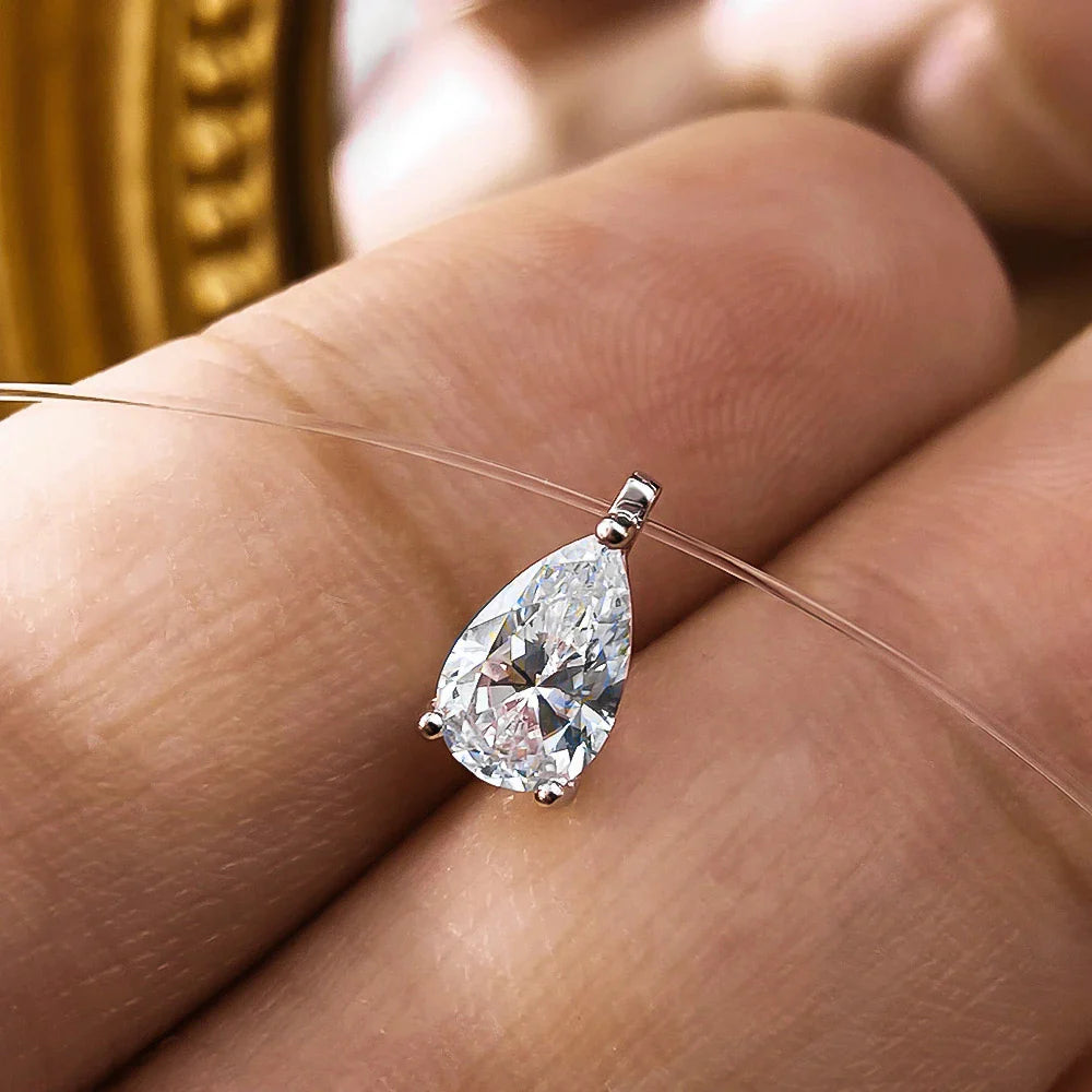 Moissanite Necklace 1-2ct Pear/Marquise/Round Brilliant Cut Diamond Fishing Line S925 Silver Pendant Necklaces for Gift