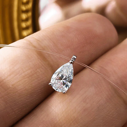 Moissanite Necklace 1-2ct Pear/Marquise/Round Brilliant Cut Diamond Fishing Line S925 Silver Pendant Necklaces for Gift
