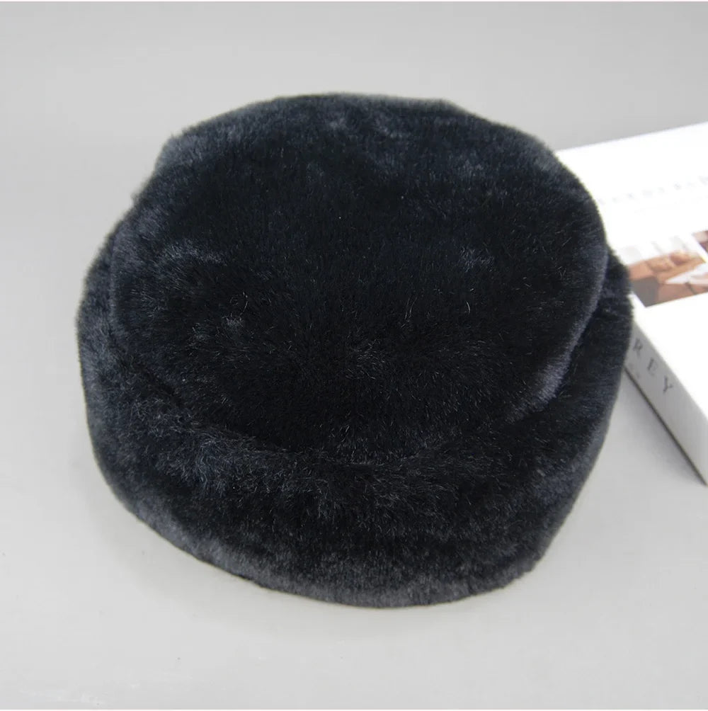 New Winter Outdoor Women Fake Real Rabbit Fur Hat Natural Warm Rabbit Fur Bomber Hats Male Quality Fake Rabbit Fur Caps