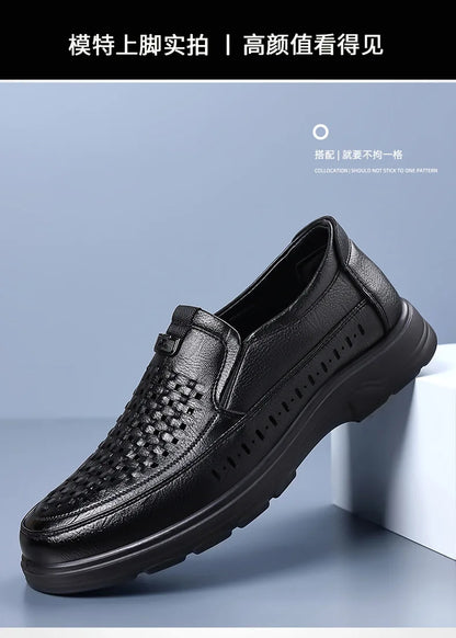 Summer New Designer Hallow Leather Shoes Man Breathable Soft Sole Business Casual Shoes Male Fashion Loafers Shoes for Man