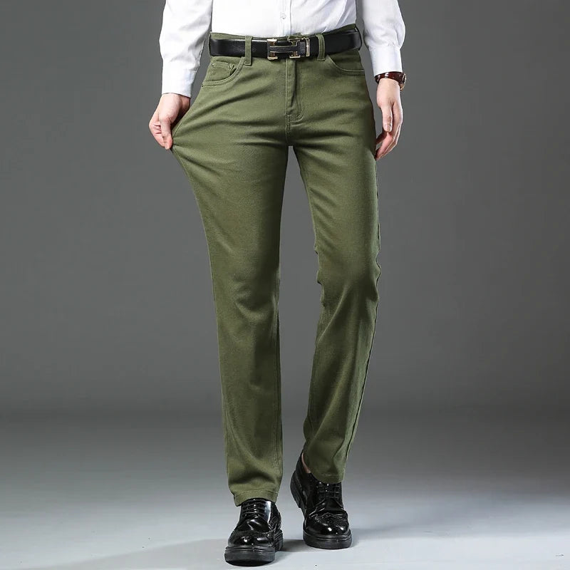 Autumn 96% Cotton Men's Stretch Slim Jeans Army Green Soft Comfortable Casual Straight Denim Pants Trousers Large Size 42
