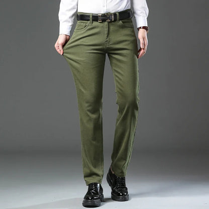 Autumn 96% Cotton Men's Stretch Slim Jeans Army Green Soft Comfortable Casual Straight Denim Pants Trousers Large Size 42