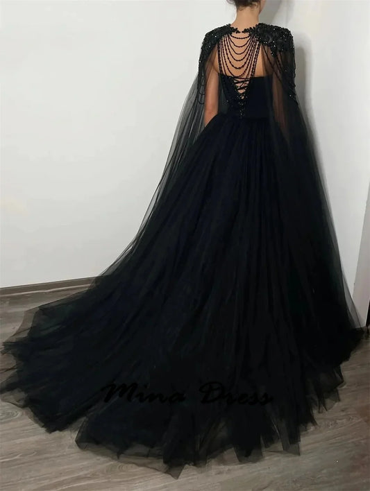 Mina Customized Elegant Party  2024 for Wedding Evening Dresses Woman Elegant Black Shawl Ball Gowns Beads Gauze Evening Dress