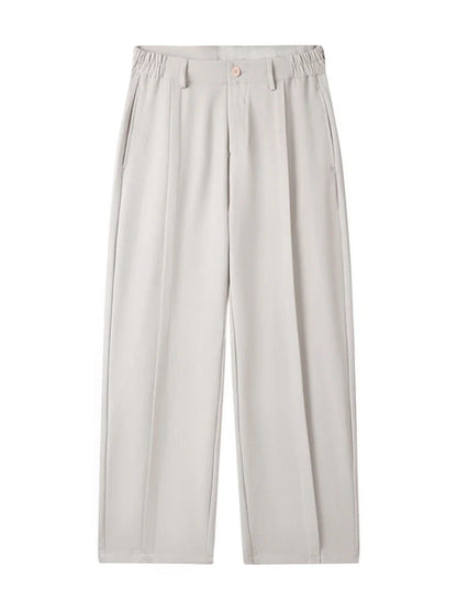 2023 New Autumn Casual Pants Men Korean Fashion Banded Waist Stretch Wide Leg Pleated Suit Slacks Straight Loose Drape Trousers