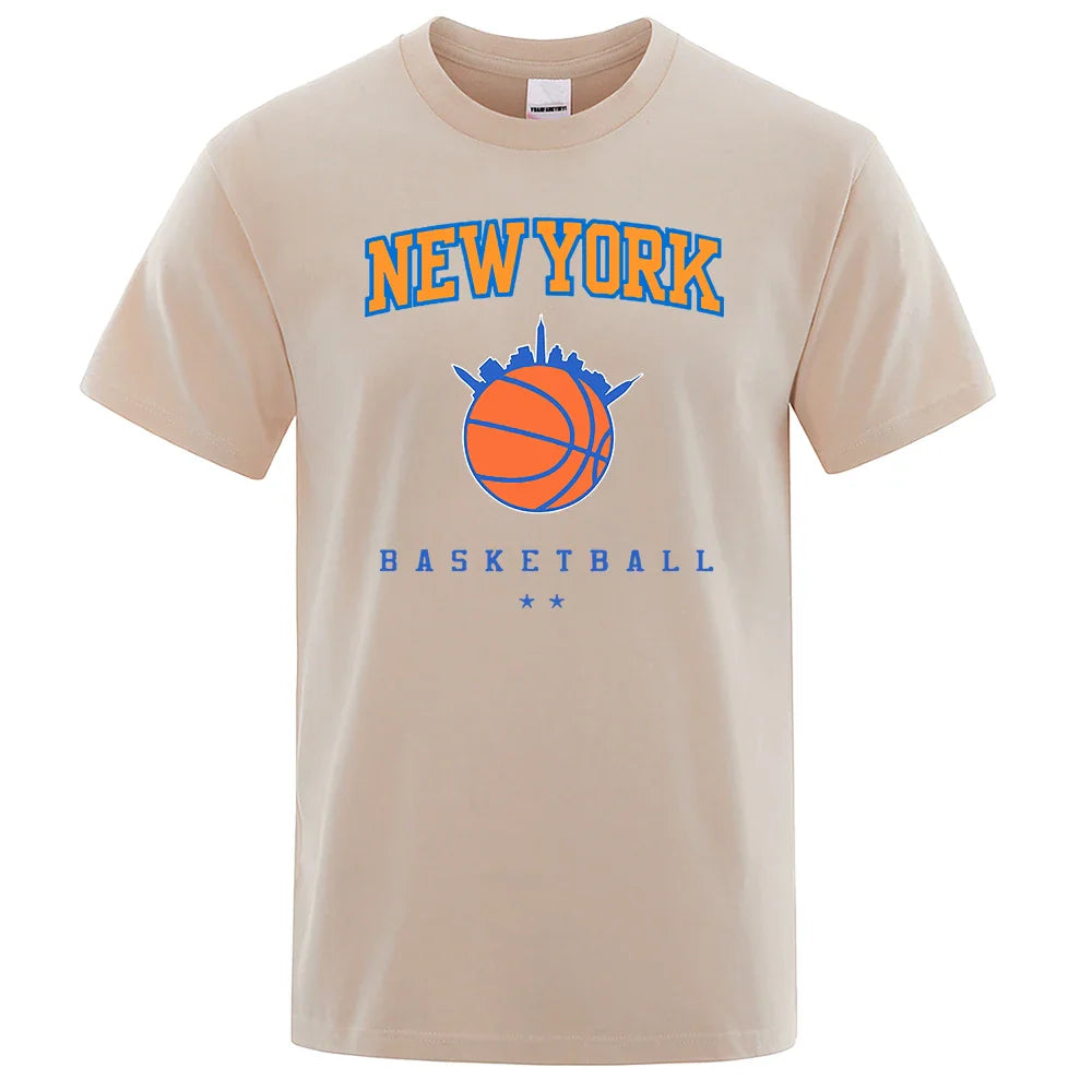 New York Basketball Personality Street Male Clothes High Quality Oversize T-Shirts Summer Breathable T-Shirt Hip Hop Cotton Tops