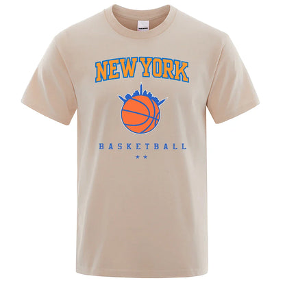 New York Basketball Personality Street Male Clothes High Quality Oversize T-Shirts Summer Breathable T-Shirt Hip Hop Cotton Tops