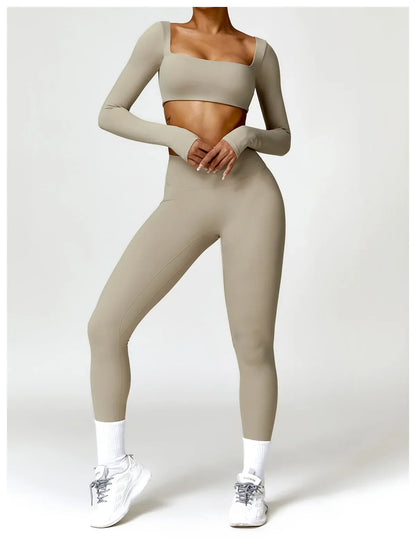 Summer 2PCS Yoga Suit Sports Set Women Quick-Dry Gym Set Women Tracksuit Running Workout Long Sleeve Sports Shirt Yoga Clothing