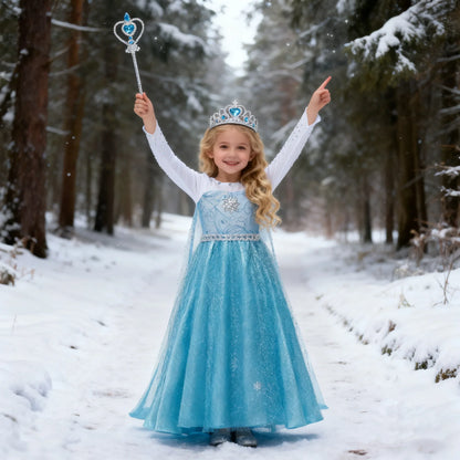 Snow Queen Elsa Long Sleeve Costume Girls Princess Dress Toddler Halloween Cosplay Clothes Birthday Party Vesidos For 2-10 Years