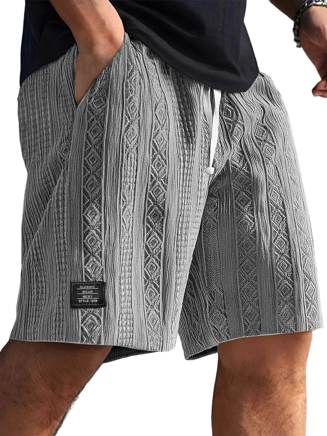 Men's Jacquard Casual Shorts Summer Harajuku Solid Sweatpants Fashion Men Short Pants Retro Men Clothes Roupas Streetwear New