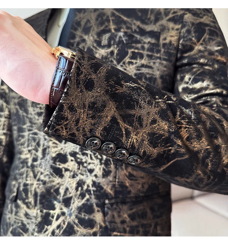 New Chinese Style Stand Up Collar Jacquard Suit Coats Men Slim Business Casual Fashion Suits Jacket Formal Social Party Tuxedos