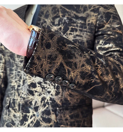 New Chinese Style Stand Up Collar Jacquard Suit Coats Men Slim Business Casual Fashion Suits Jacket Formal Social Party Tuxedos