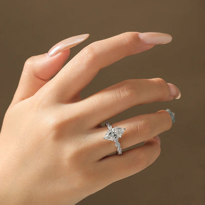 ATTAGEMS Bague de Fiançailles pour Femme en Moissanite Taille Marquise 3,0 carats 14*7mm, Diamant de Laboratoire, Argent Sterling S925, Bijoux de Mariage et de Fête