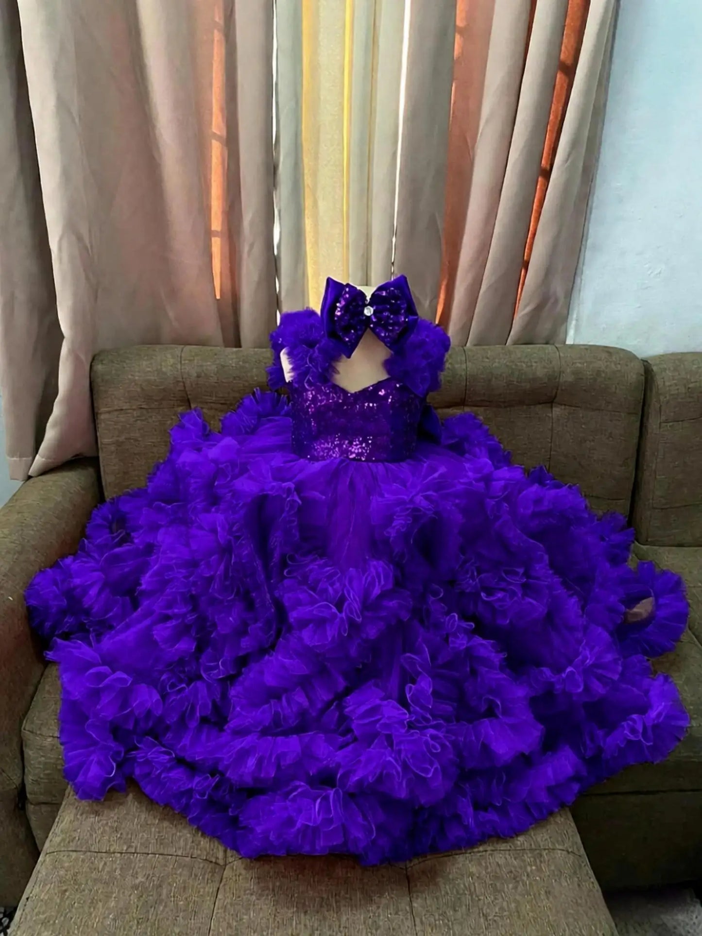 Luxury Ball Gown Girls Birthday Party Gowns Ruffles Sequined Flower Girl Dress For Wedding Customized Princess Child Prom Dress