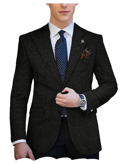 Autumn Winter Men's Herringbone Blazer Tuxedos Only Coat Wool Tweed Single Breasted Formal Bussiness/Wedding Prom Suit Jacket