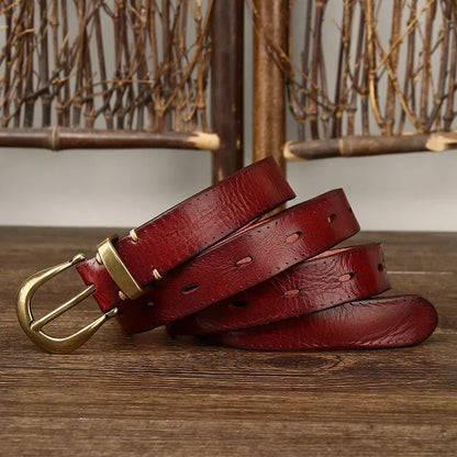 2.3CM Pure Cowhide High Quality Genuine Leather Belts for Women Copper Buckle Fancy Vintage Ladies Thin Belt Jeans Cowboy Cintos