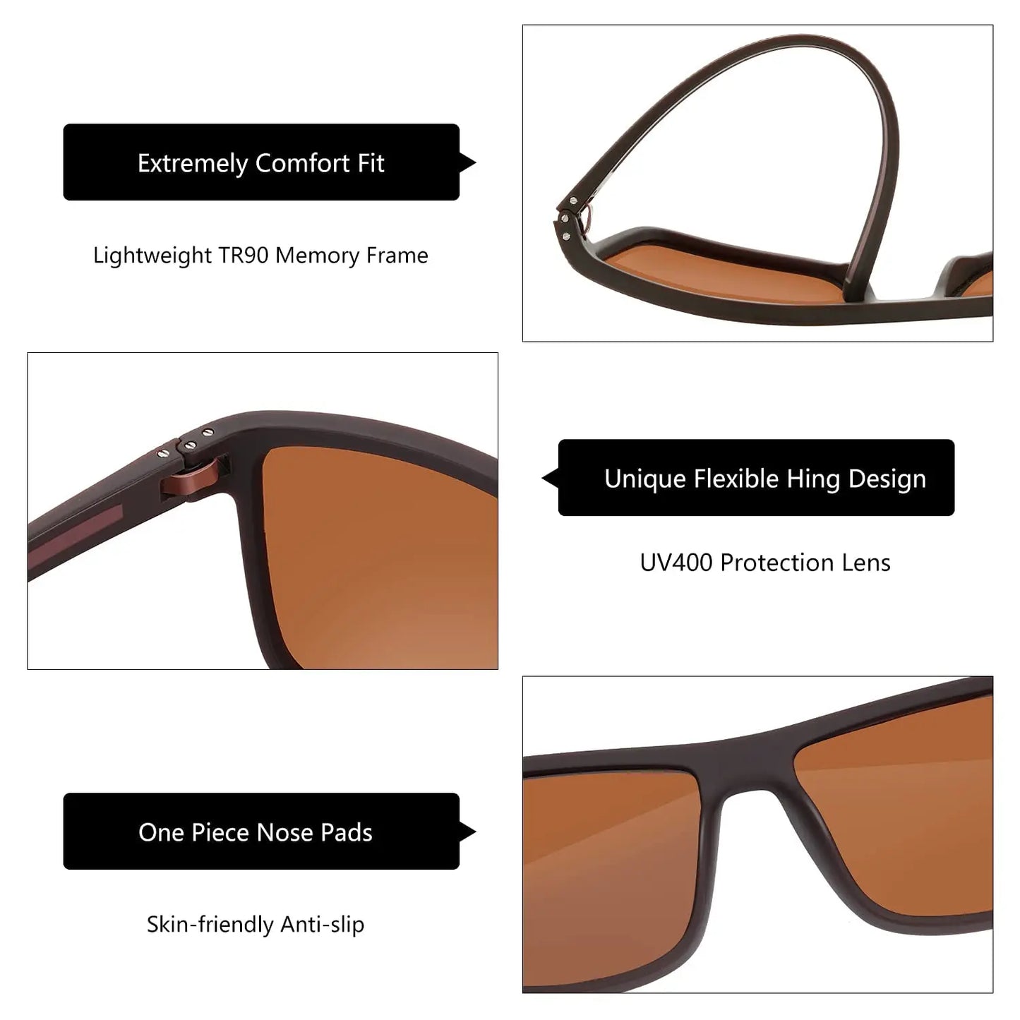 Polarized Sunglasses for Men Shades Lightweight TR90 Frame UV400 Protection Square Outdoor Trave Driving Sun Glasses
