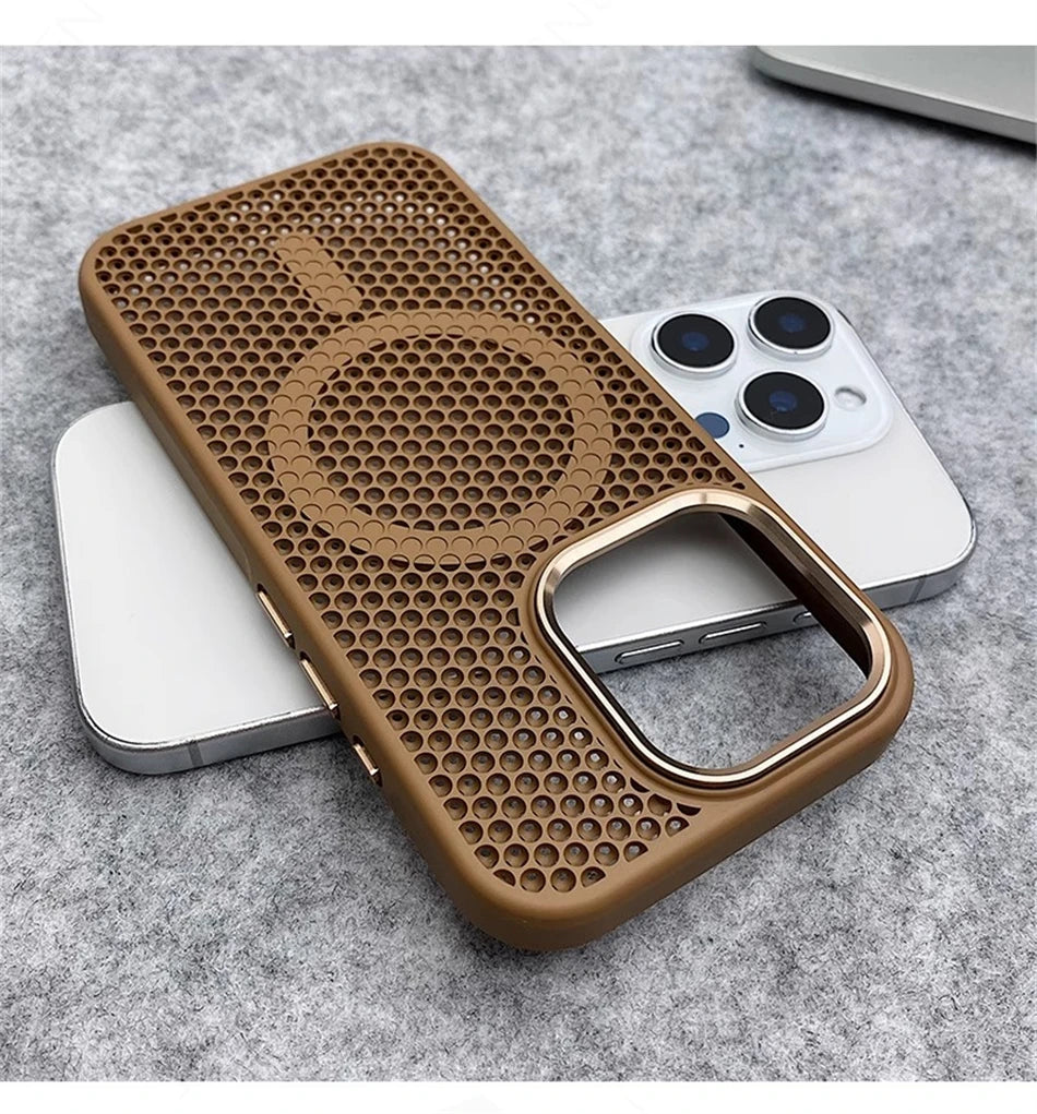 Heat Dissipation Mesh For Magsafe Magnetic Wireless Charge Case For iPhone 16 15 14 Plus 13 12 17 Pro Max Breathable Armor Cover