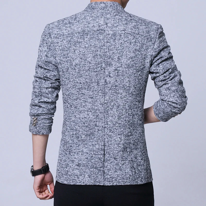 Men's Autumn Winter Casual Slim Fit Plaid Suit Jacket Korean Style Fleece Thickened Coat Large Size Single Breasted Westwear