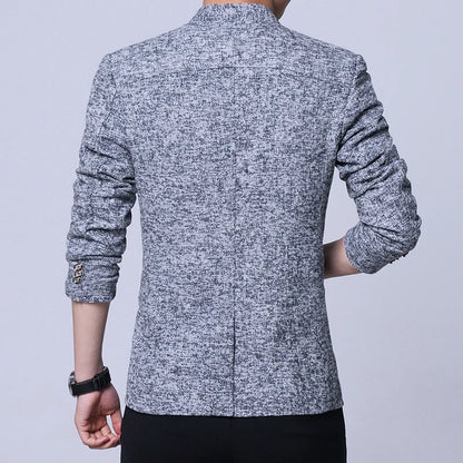 Men's Autumn Winter Casual Slim Fit Plaid Suit Jacket Korean Style Fleece Thickened Coat Large Size Single Breasted Westwear