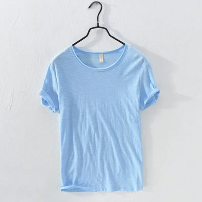Retro Raw Edge T-Shirt for Men 100% Cotton Lightweight & Breathable Slim-Fit Monochromatic O-Neck Summer Streetwear Essential