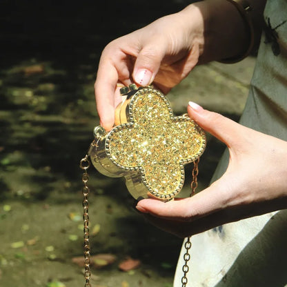 Mini Coin Purse Clover Luxury Fashion Shiny Rhinestone Evening Clutch Handbag for Women, New Sparkling Release