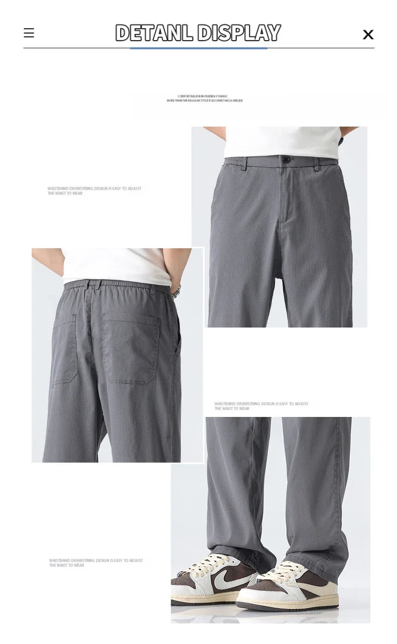Coffee Ultra-thin Wide Pants Men Lyocell Fabric Breathable Soft Straight Casual Trousers Loose Simple Male Sweatpants
