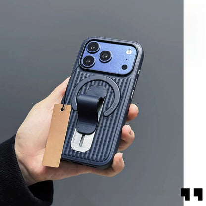 3D Corrugated Stripe Luggage Leather Holder Phone Case For IPhone 17 Pro Max 16 15 14 13 For Magsafe Anti-drop Protection Cover