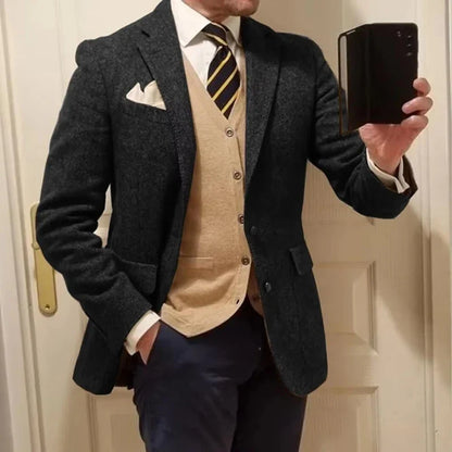 Men's Blazer Herringbone Single Breasted Casual Elegant Man Suit Jackets Coat High Quality Men's Stage Clothing Male Clothes