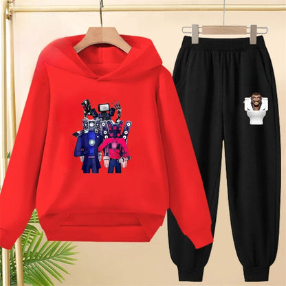 Skibidi Toilet Children's Autumn Winter Hoodie Black Pullover Boys Girls Toddler 2-12Yrs Top+Trousers Coat Casual Fashion Set