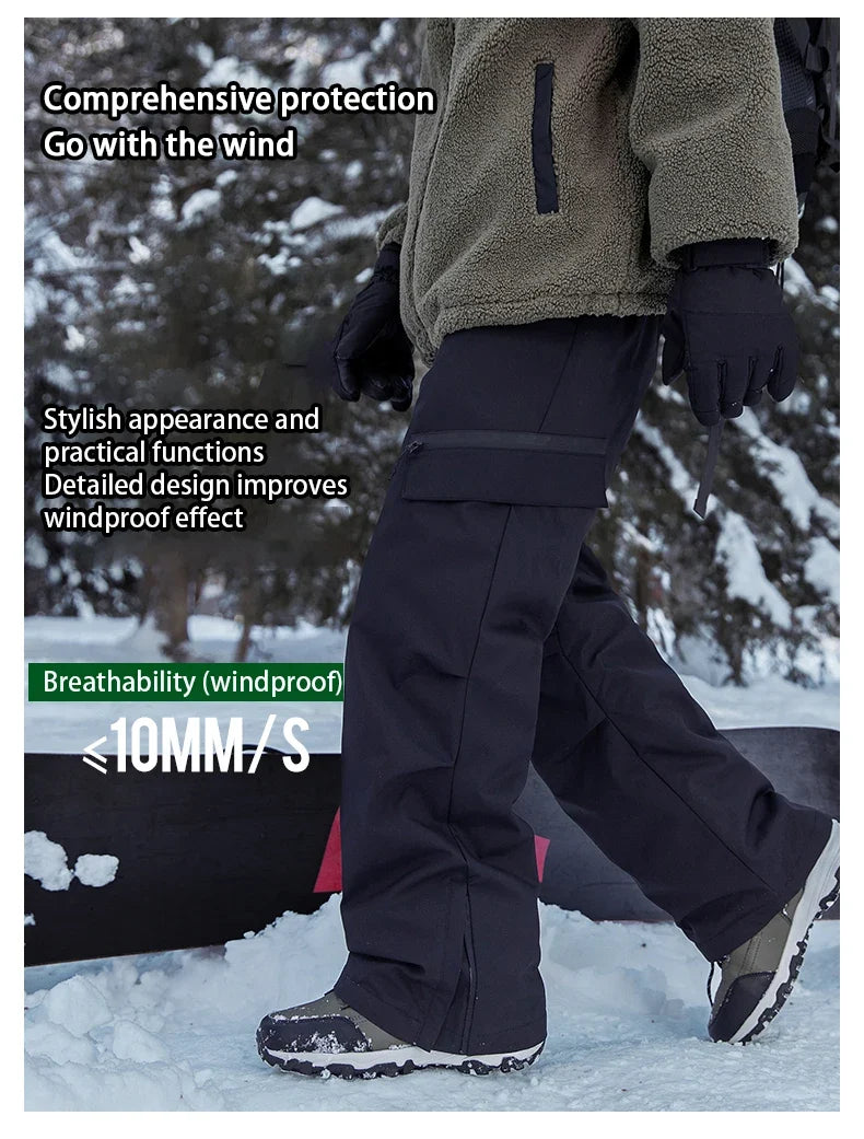 Autumn Winter Men's Three-proof Pants 90 Velvet Warm Fabrics Wear-resistant Large Pockets Elastic Waist Outdoor Sports Pants