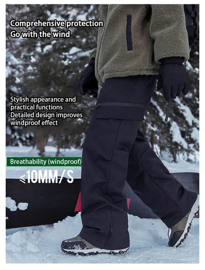 Autumn Winter Men's Three-proof Pants 90 Velvet Warm Fabrics Wear-resistant Large Pockets Elastic Waist Outdoor Sports Pants