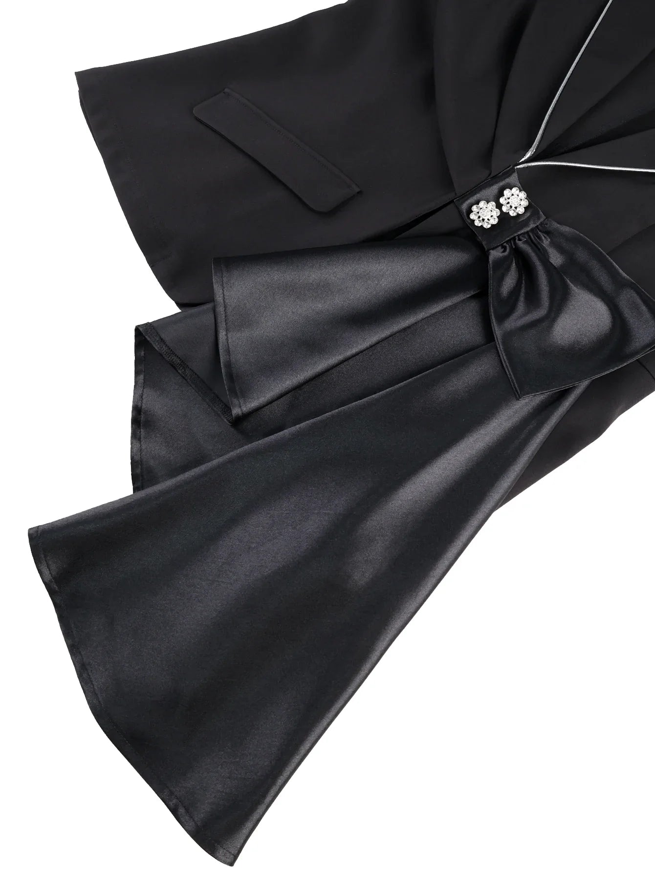 Elegant Black Blazer for Women with Satin Bow Detail and Diamond Button Stylish Formal Special Occasions and Evening Events Suit