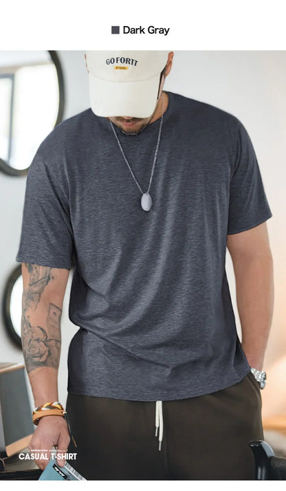 Casual Breathable Blended Short Sleeve T-shirt for Men's Summer Crew Neck Lightweight Basic Tees Versatile Loose Fit Tops