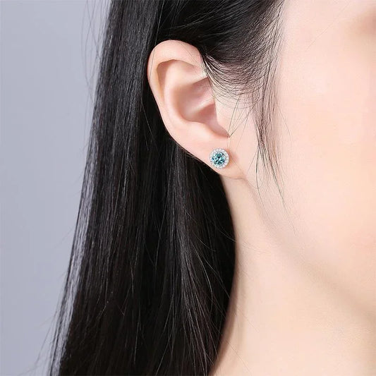 Moissanite Stud Earrings for Women 925 Sterling Silver Green Blue Pink Red Black Blue Sparkling Moissanite Studs Earring