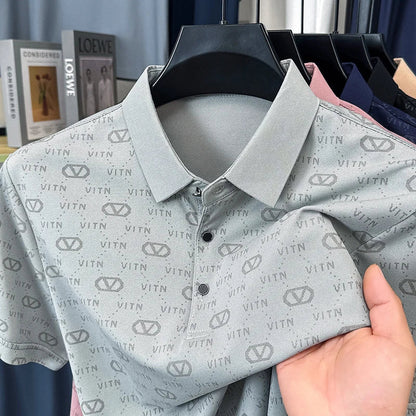 Luxury fashion brand trend printed short sleeve polo shirt men's summer new personality comfort breathable casual lapel T-shirt