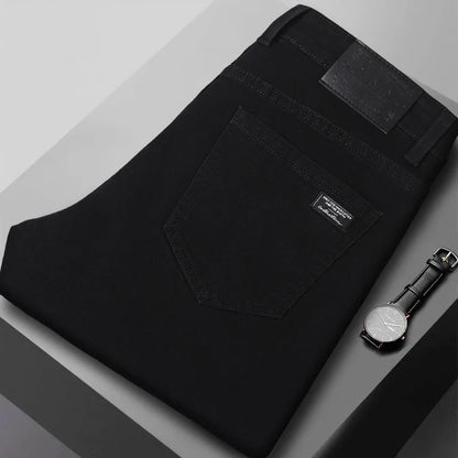 Men's Slim Jeans Korean Fashion Elastic Straight Casual Denim Pants Comfortable Work Male Spring Autumn Trousers Black Gray